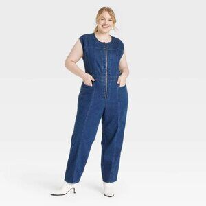 Women's Tailored Denim Jumpsuit - Universal Thread Dark Wash 17